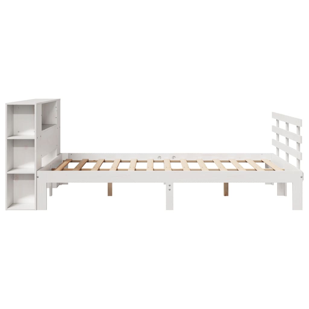fehér tömör fenyőfa könyvespolcos ágy matrac nélkül 160 x 200 cm