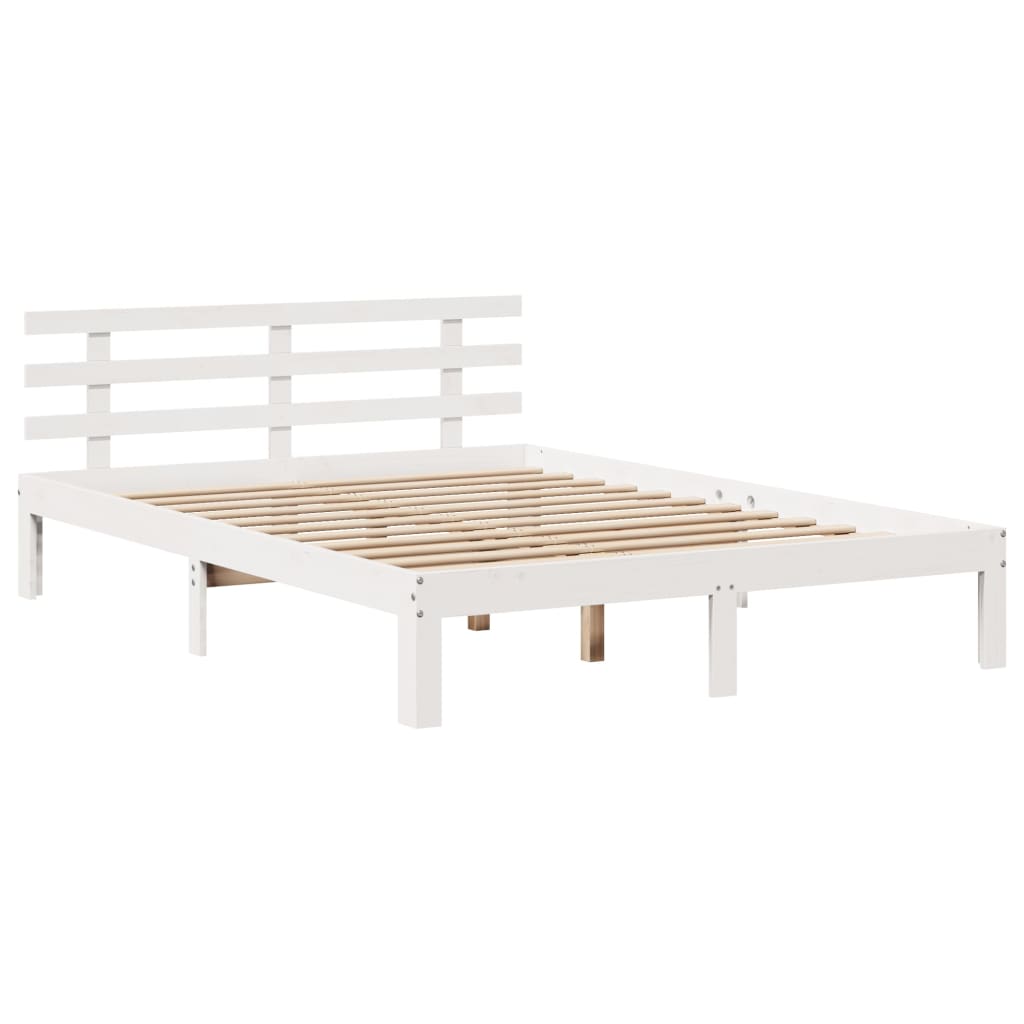 fehér tömör fenyőfa könyvespolcos ágy matrac nélkül 160 x 200 cm