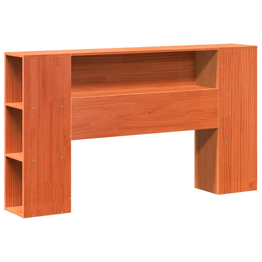 barna tömör fenyőfa könyvespolcos ágy matrac nélkül 140 x 190cm