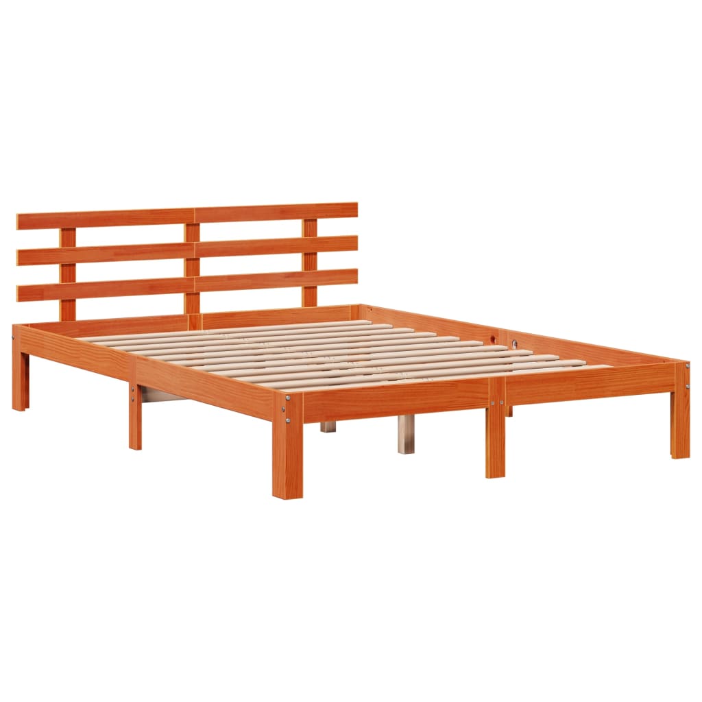 barna tömör fenyőfa könyvespolcos ágy matrac nélkül 140 x 190cm