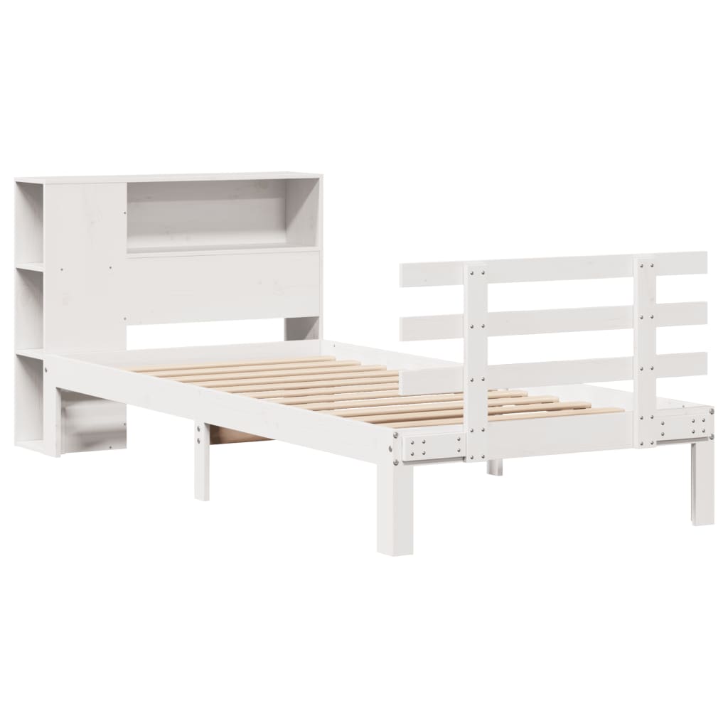 fehér tömör fenyőfa könyvespolcos ágy matrac nélkül 75 x 190 cm