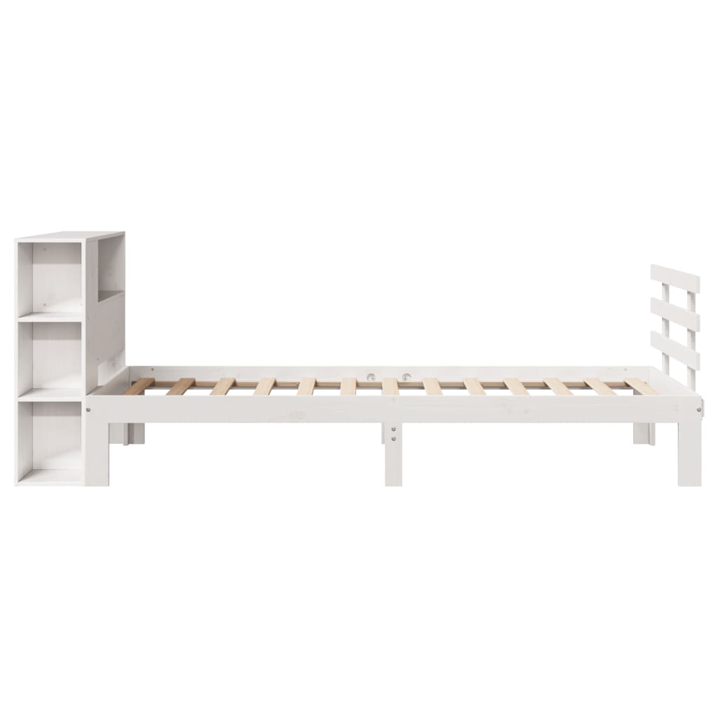 fehér tömör fenyőfa könyvespolcos ágy matrac nélkül 75 x 190 cm