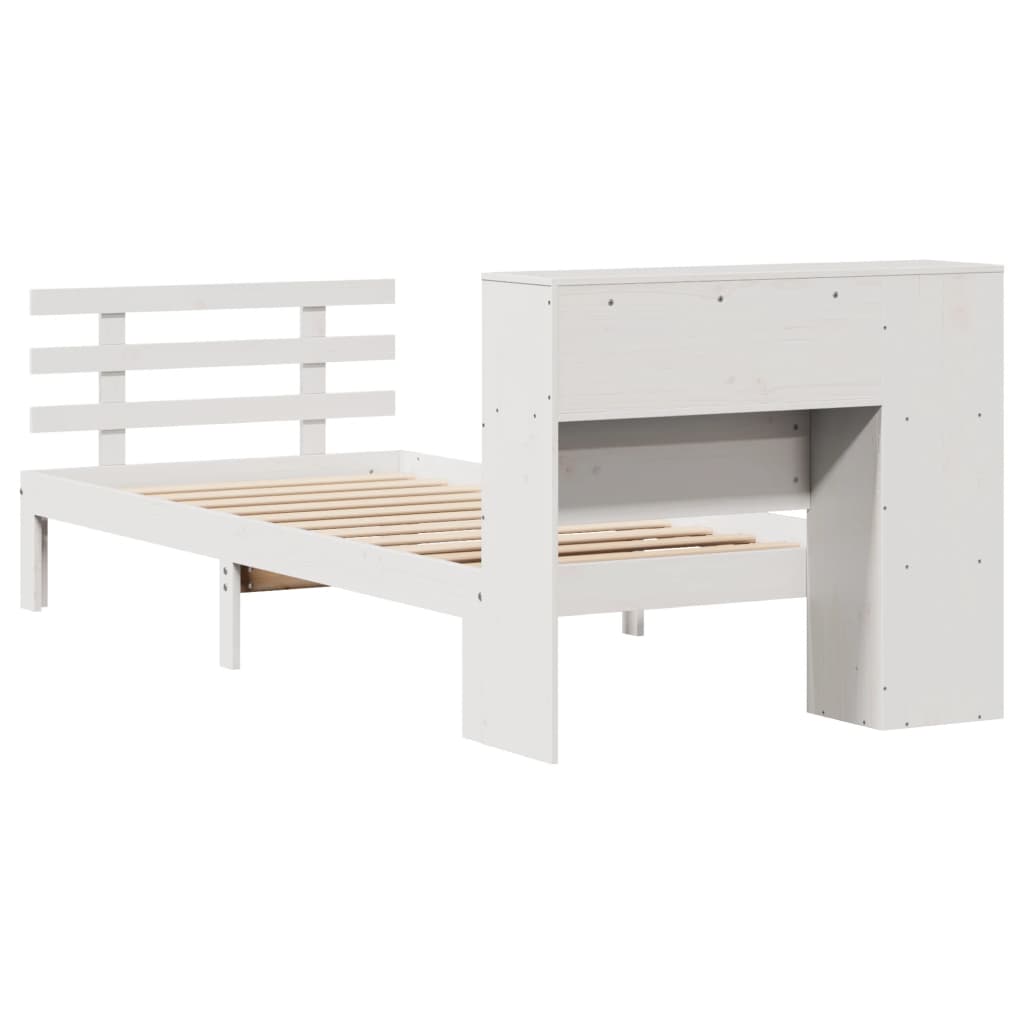 fehér tömör fenyőfa könyvespolcos ágy matrac nélkül 75 x 190 cm