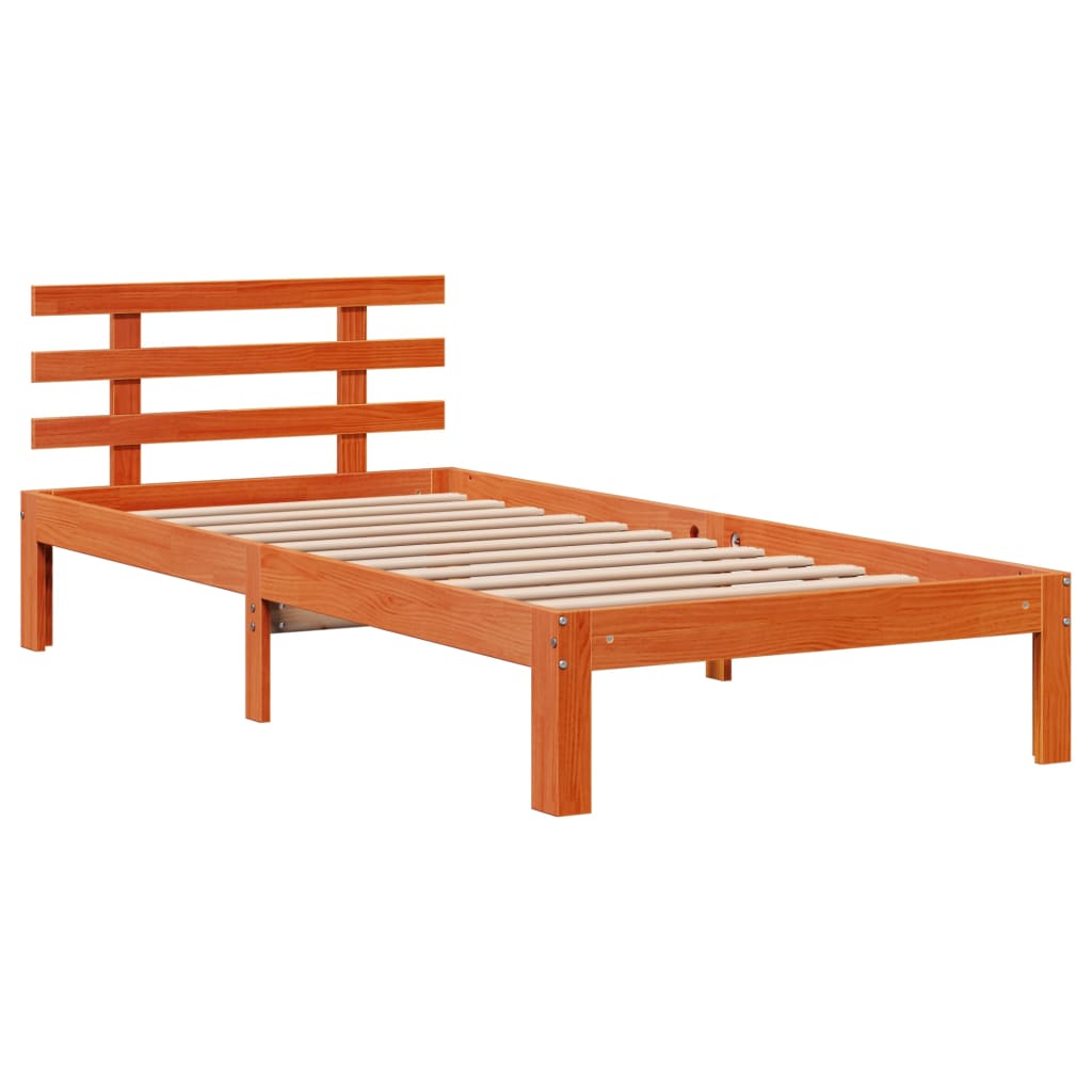 barna tömör fenyőfa könyvespolcos ágy matrac nélkül 100 x 200cm