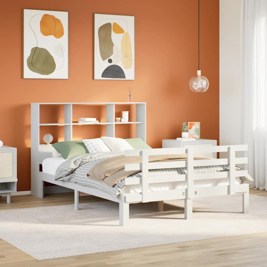 fehér tömör fenyőfa könyvespolcos ágy matrac nélkül 160x200 cm