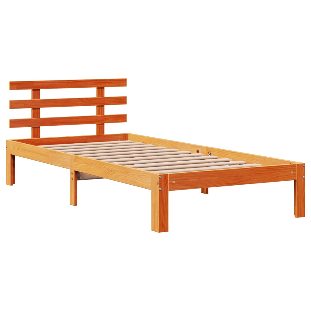 barna tömör fenyőfa könyvespolcos ágy matrac nélkül 100 x 200cm