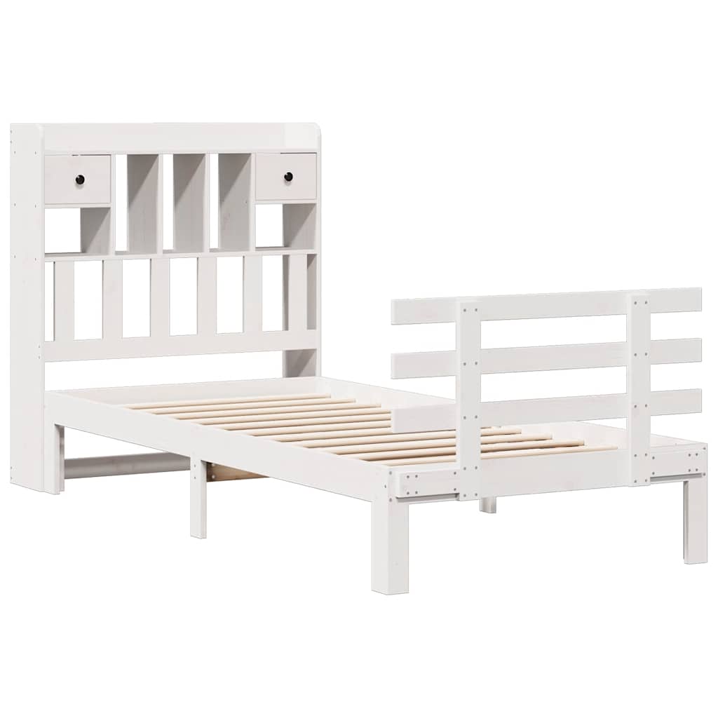 fehér tömör fenyőfa könyvespolcos ágy matrac nélkül 75 x 190 cm