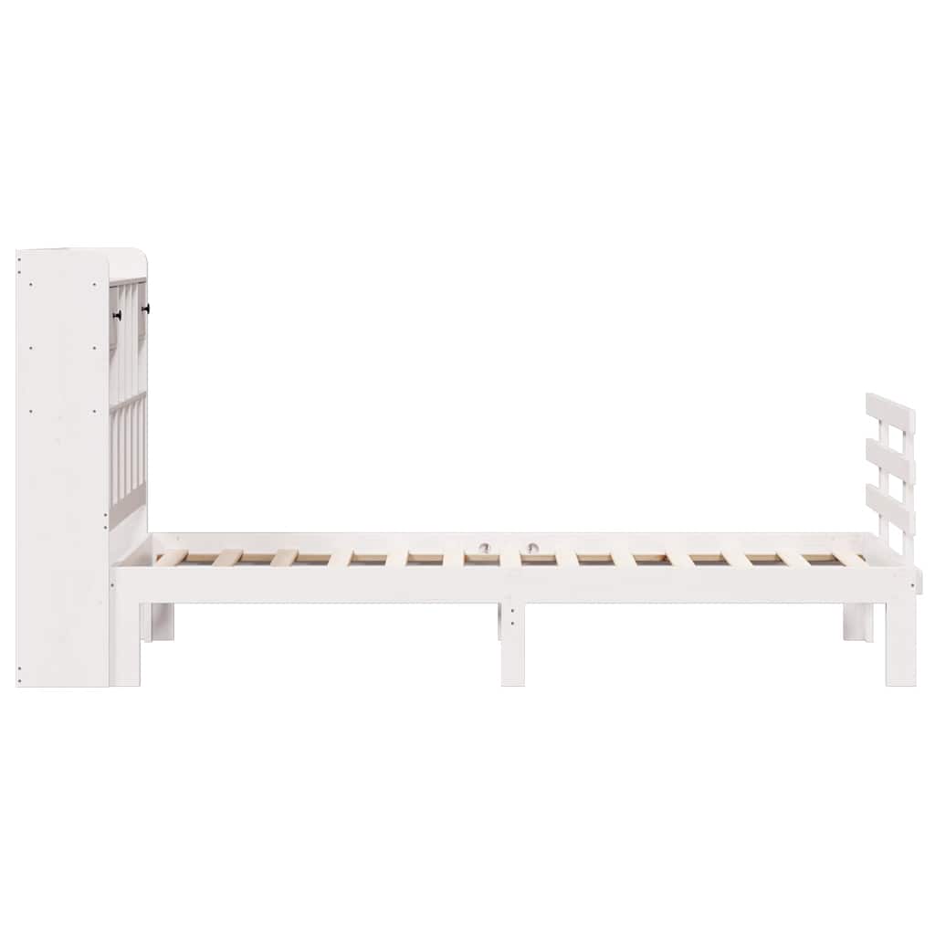 fehér tömör fenyőfa könyvespolcos ágy matrac nélkül 75 x 190 cm