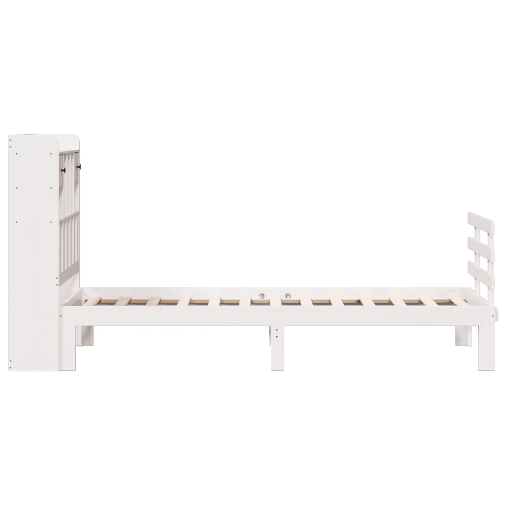 fehér tömör fenyőfa könyvespolcos ágy matrac nélkül 90 x 190 cm