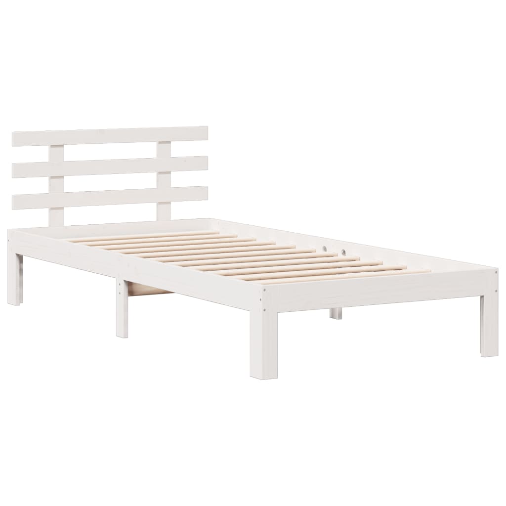 fehér tömör fenyőfa könyvespolcos ágy matrac nélkül 90 x 190 cm