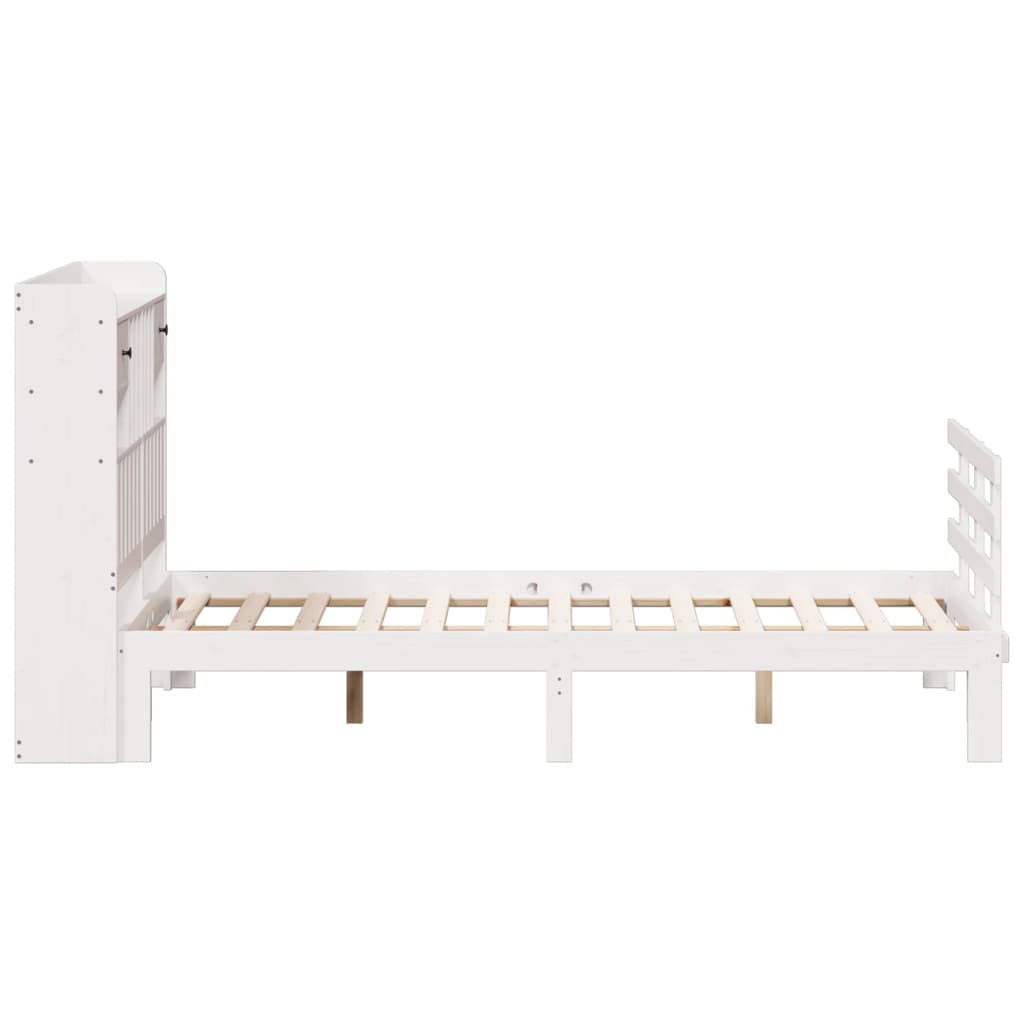 fehér tömör fenyőfa könyvespolcos ágy matrac nélkül 135x190 cm