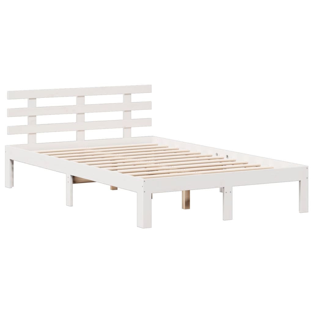 fehér tömör fenyőfa könyvespolcos ágy matrac nélkül 135x190 cm