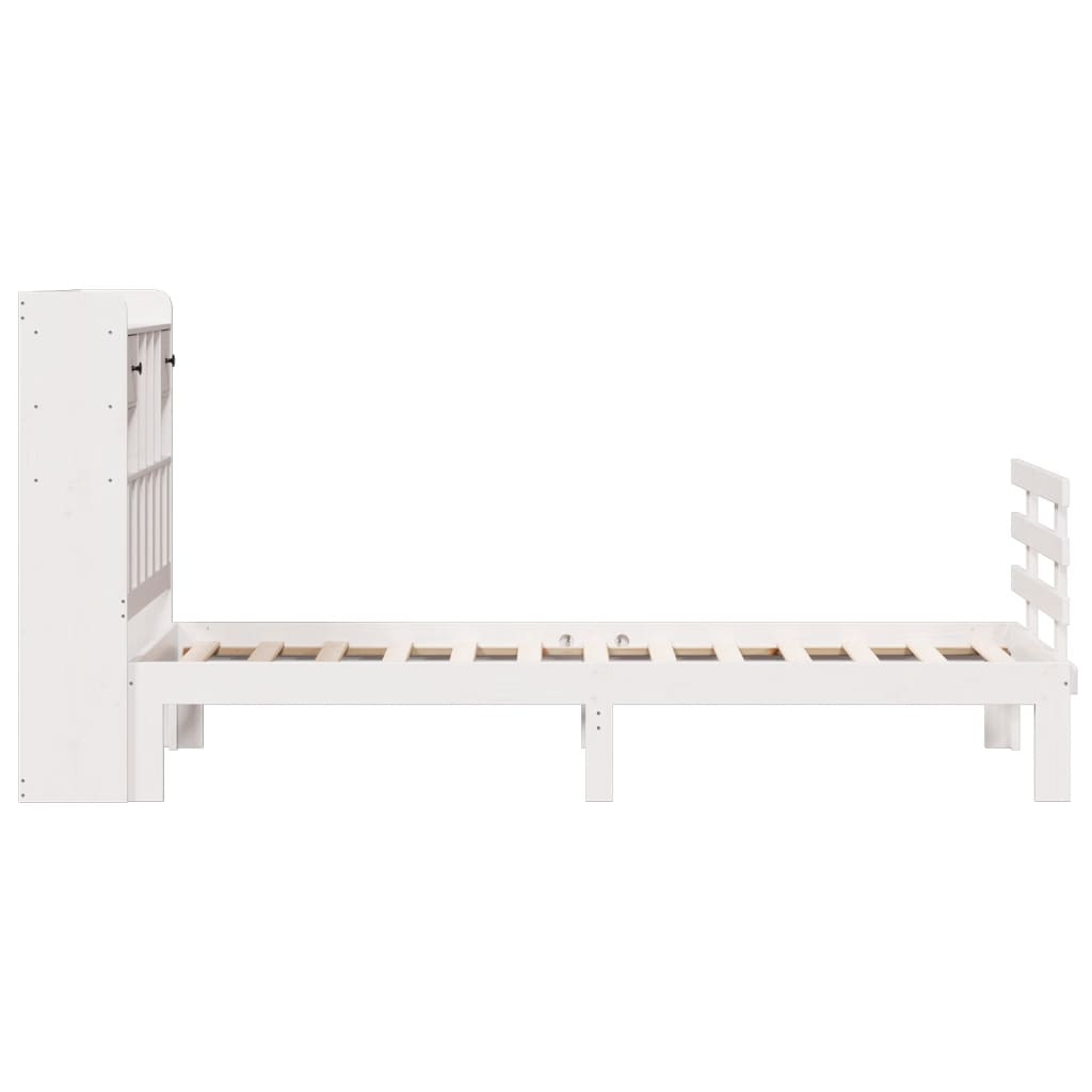 fehér tömör fenyőfa könyvespolcos ágy matrac nélkül 90 x 200 cm