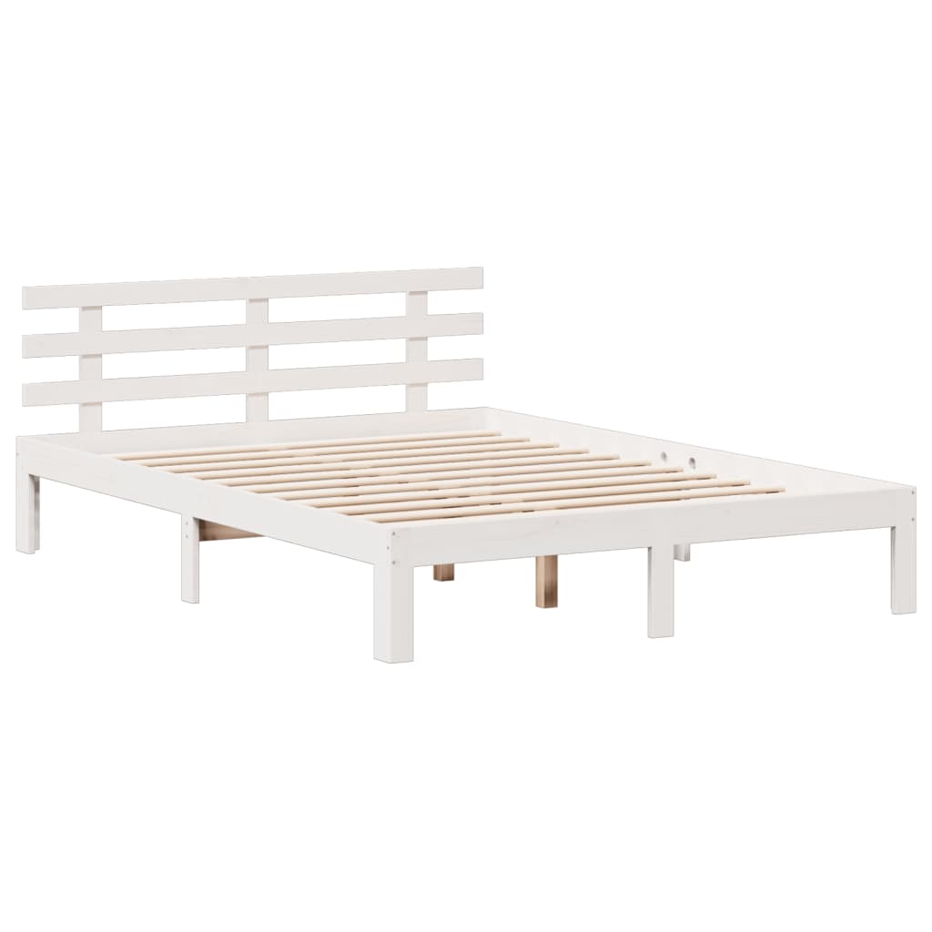 fehér tömör fenyőfa könyvespolcos ágy matrac nélkül 140x200 cm
