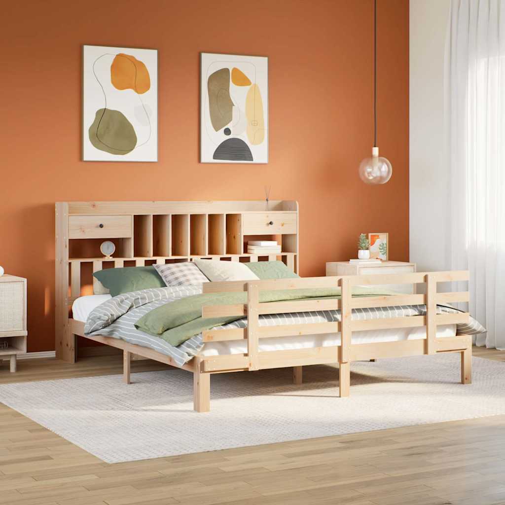 tömör fenyőfa könyvespolcos ágy matrac nélkül 180 x 200 cm