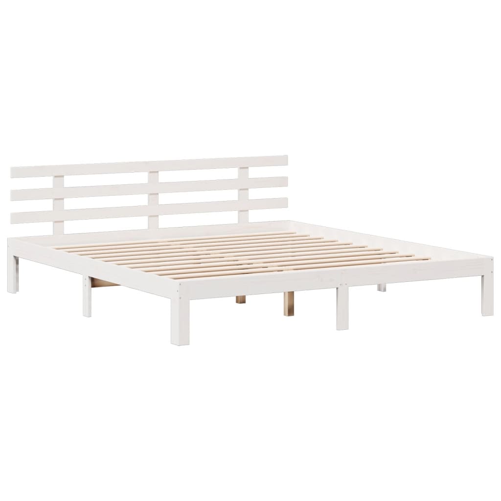 fehér tömör fenyőfa könyvespolcos ágy matrac nélkül 180x200 cm