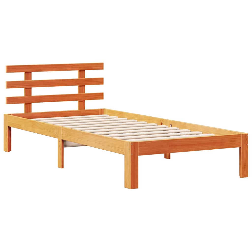 barna tömör fenyőfa könyvespolcos ágy matrac nélkül 100 x 200cm