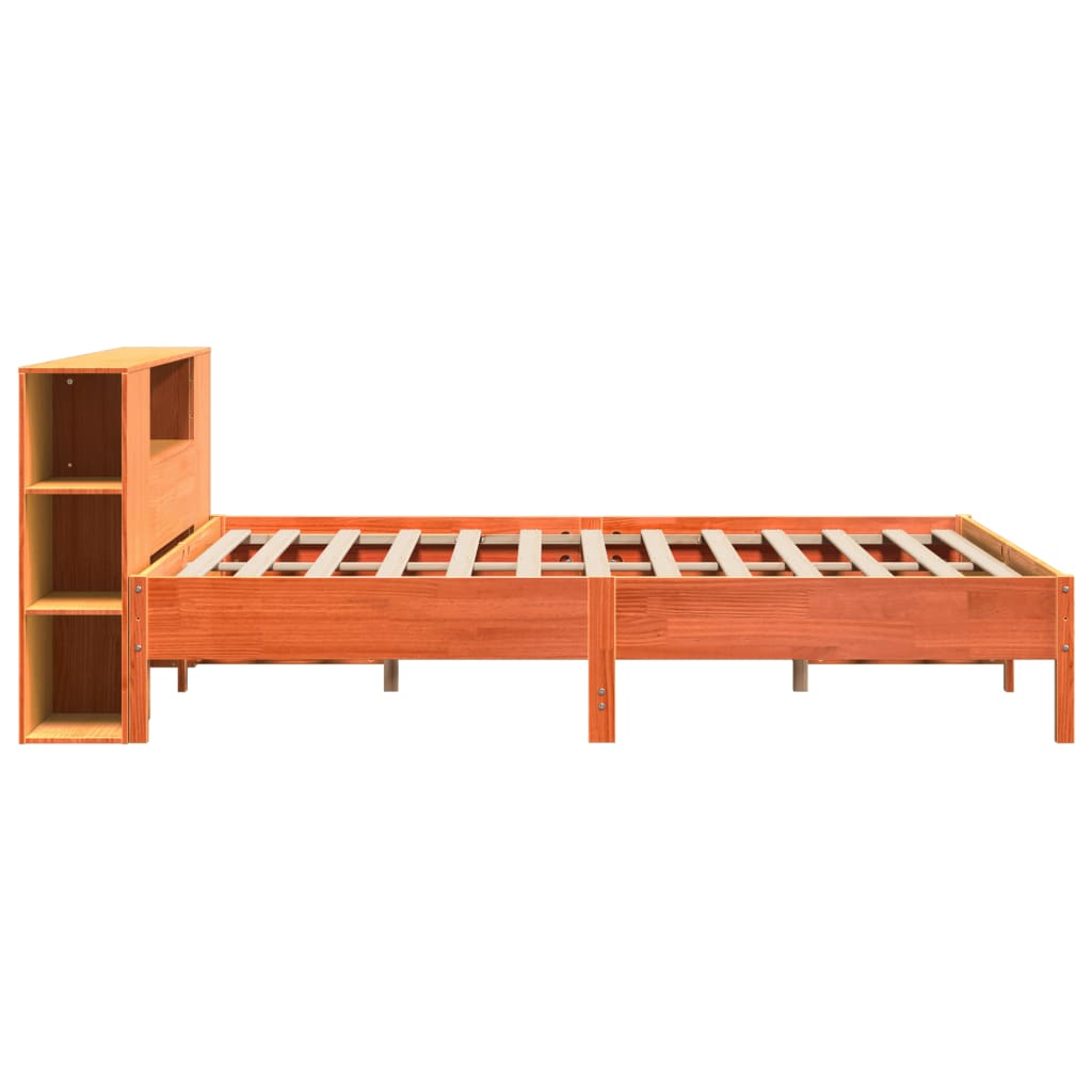 barna tömör fenyőfa könyvespolcos ágy matrac nélkül 200 x 200cm