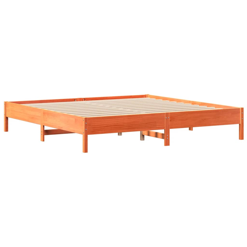 barna tömör fenyőfa könyvespolcos ágy matrac nélkül 200 x 200cm