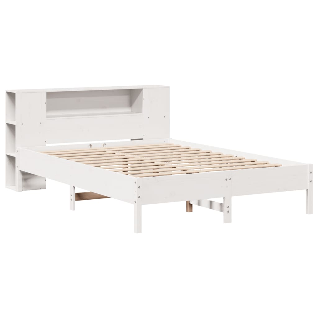 fehér tömör fenyőfa könyvespolcos ágy matrac nélkül 150x200 cm