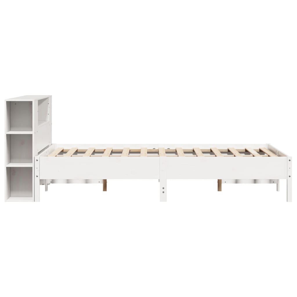 fehér tömör fenyőfa könyvespolcos ágy matrac nélkül 150x200 cm