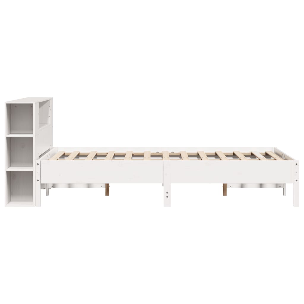 fehér tömör fenyőfa könyvespolcos ágy matrac nélkül 140x200 cm