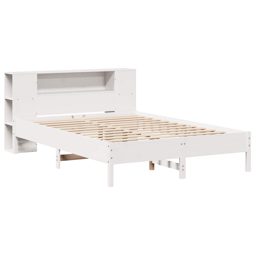 fehér tömör fenyőfa könyvespolcos ágy matrac nélkül 140x190 cm
