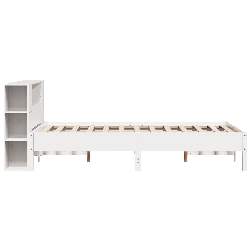 fehér tömör fenyőfa könyvespolcos ágy matrac nélkül 140x190 cm