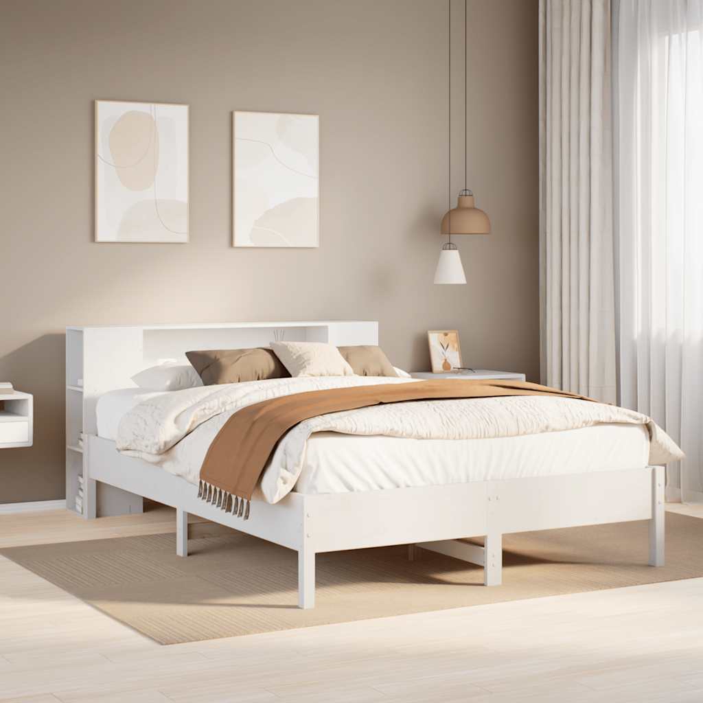 fehér tömör fenyőfa könyvespolcos ágy matrac nélkül 140x190 cm