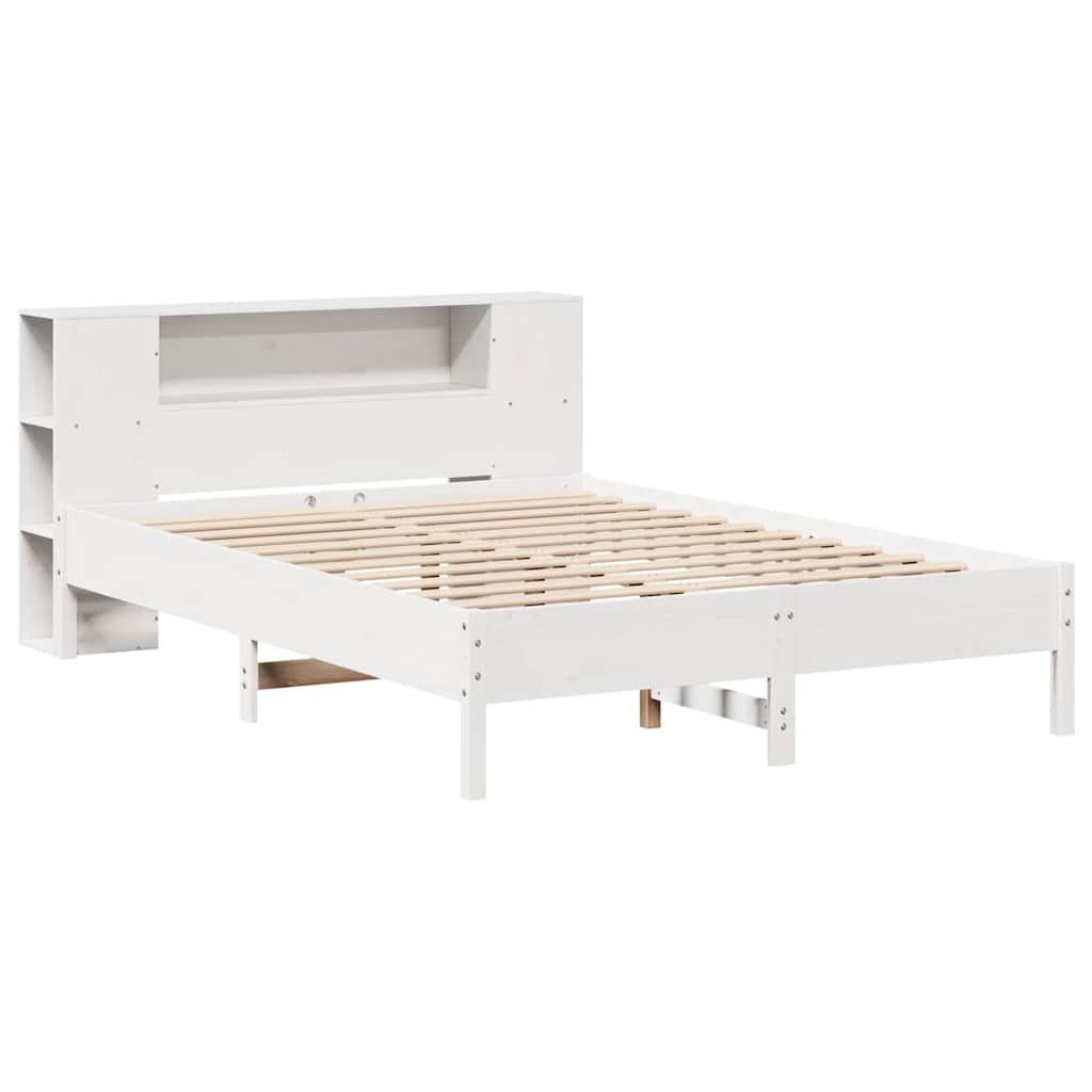 fehér tömör fenyőfa könyvespolcos ágy matrac nélkül 135x190 cm