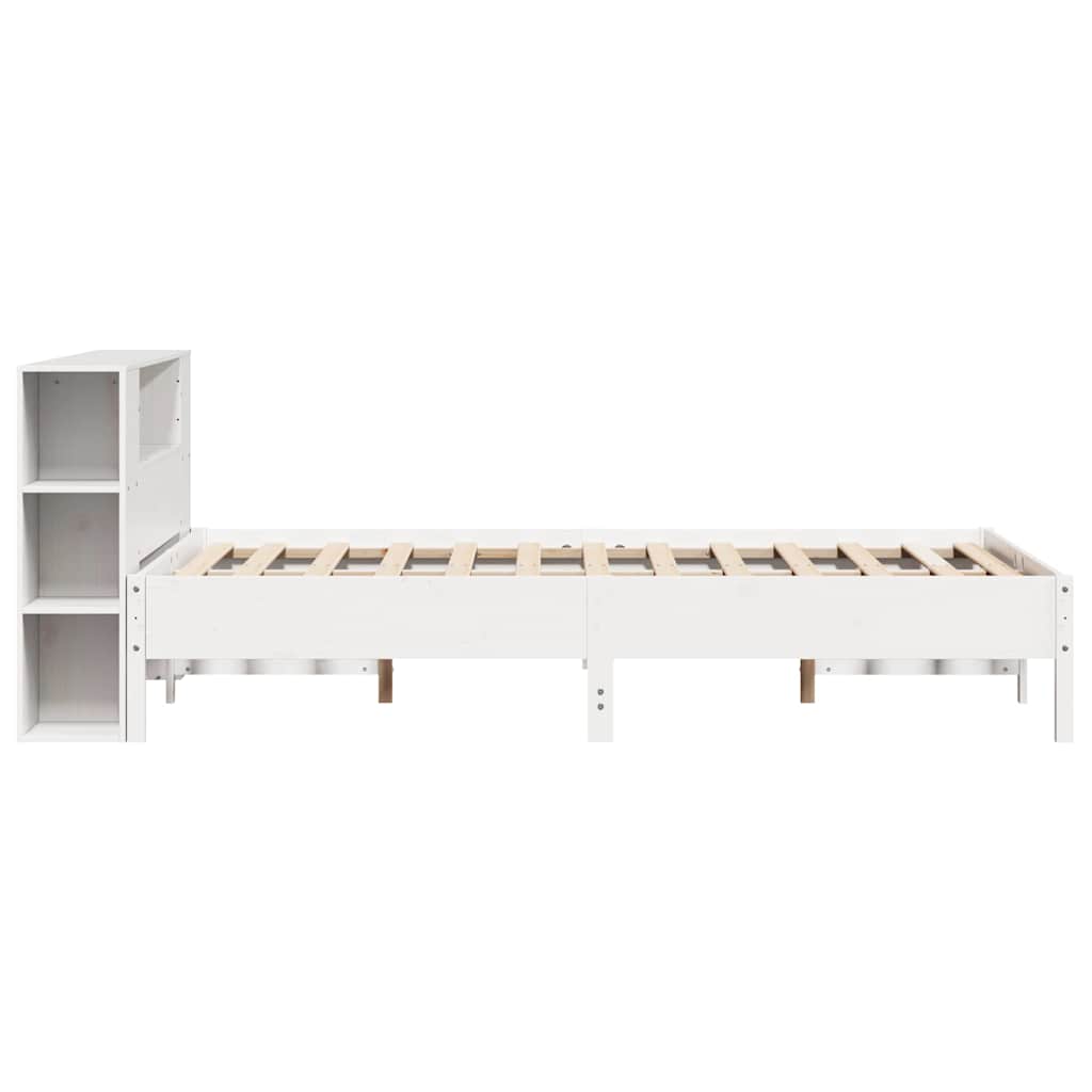 fehér tömör fenyőfa könyvespolcos ágy matrac nélkül 135x190 cm