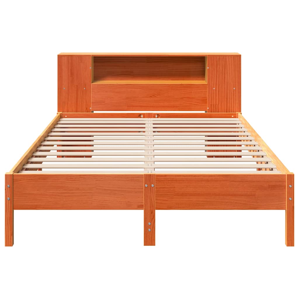 barna tömör fenyőfa könyvespolcos ágy matrac nélkül 135 x 190cm
