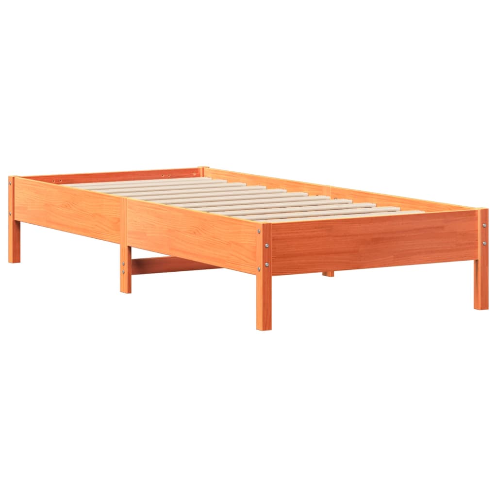 barna tömör fenyőfa könyvespolcos ágy matrac nélkül 100 x 200cm