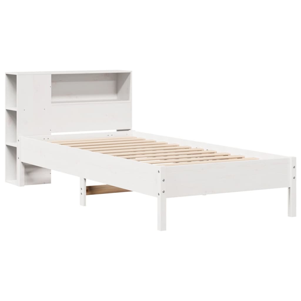 fehér tömör fenyőfa könyvespolcos ágy matrac nélkül 75 x 190 cm