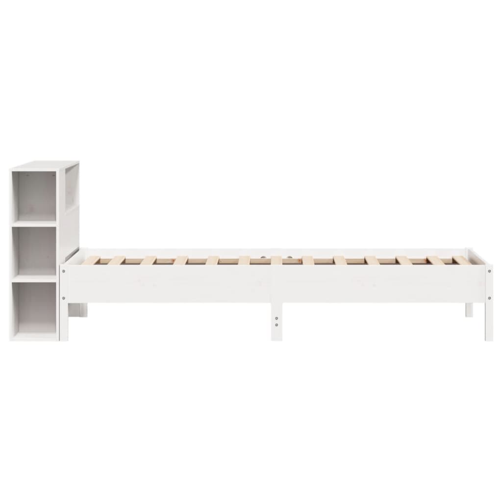 fehér tömör fenyőfa könyvespolcos ágy matrac nélkül 75 x 190 cm