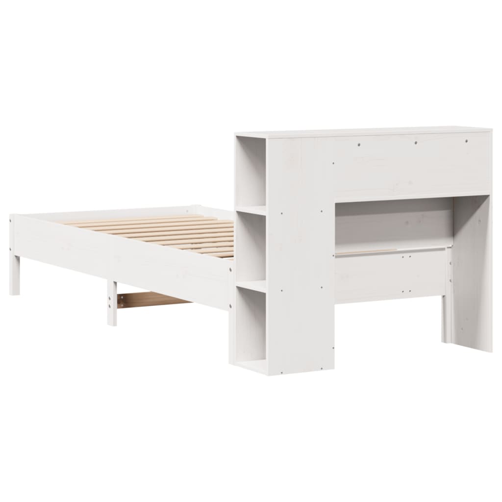 fehér tömör fenyőfa könyvespolcos ágy matrac nélkül 75 x 190 cm