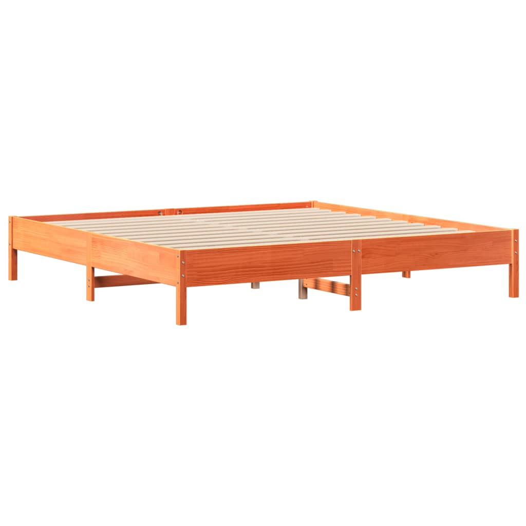 barna tömör fenyőfa könyvespolcos ágy matrac nélkül 200 x 200cm
