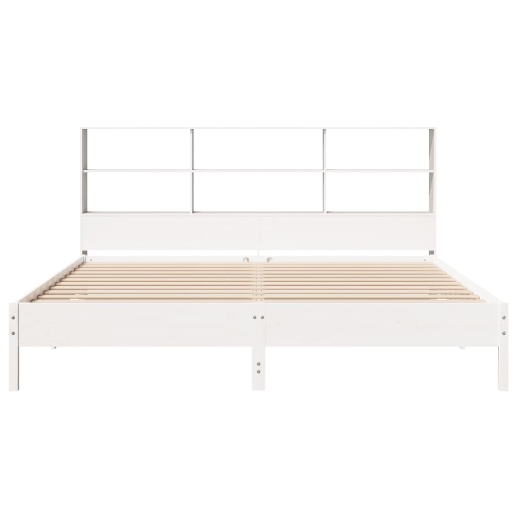 fehér tömör fenyőfa könyvespolcos ágy matrac nélkül 180x200 cm