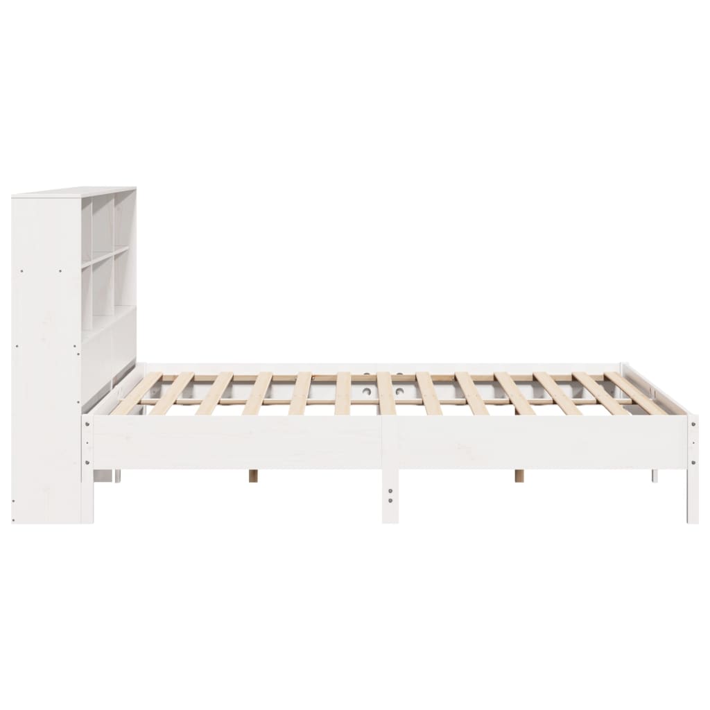 fehér tömör fenyőfa könyvespolcos ágy matrac nélkül 180x200 cm