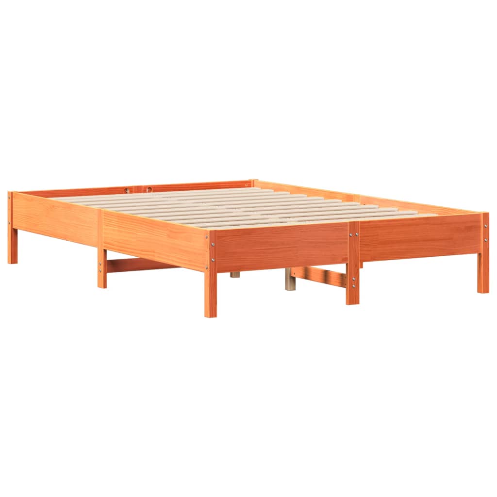 barna tömör fenyőfa könyvespolcos ágy matrac nélkül 160 x 200cm