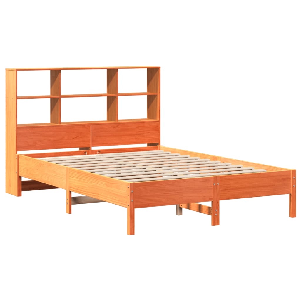 barna tömör fenyőfa könyvespolcos ágy matrac nélkül 135 x 190cm