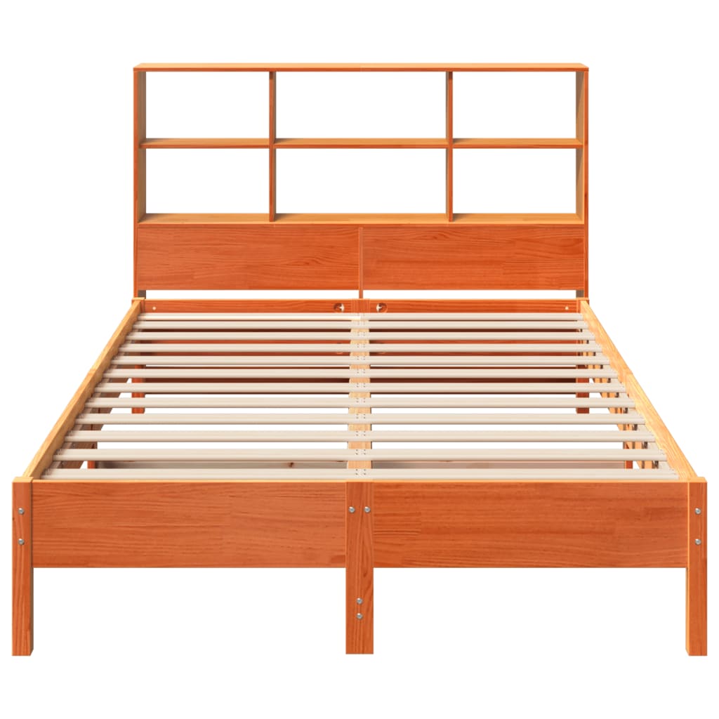 barna tömör fenyőfa könyvespolcos ágy matrac nélkül 135 x 190cm
