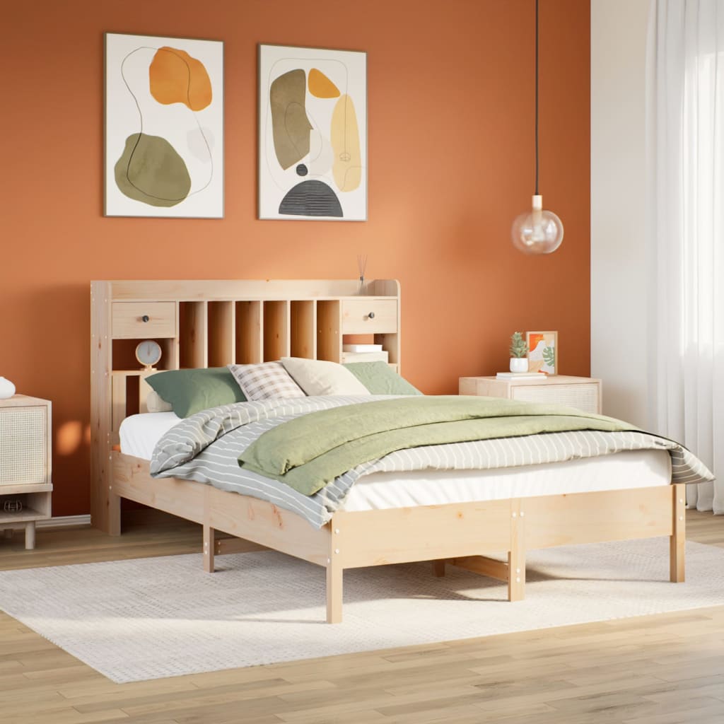 tömör fenyőfa könyvespolcos ágy matrac nélkül 140 x 200 cm