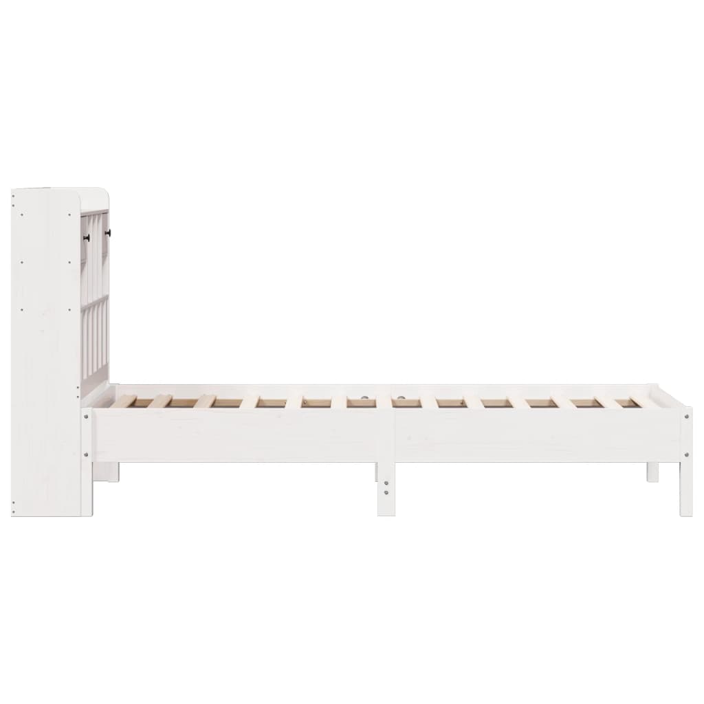 fehér tömör fenyőfa könyvespolcos ágy matrac nélkül 90 x 200 cm