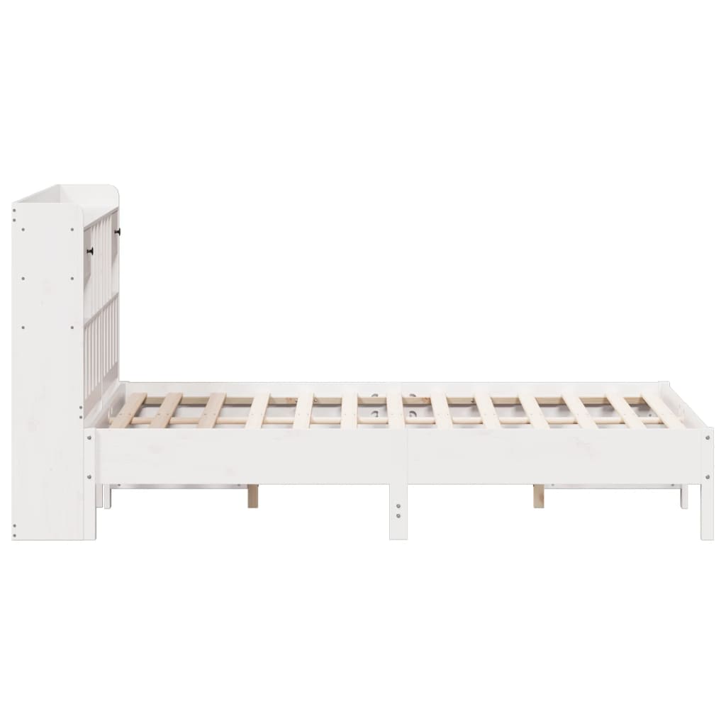 fehér tömör fenyőfa könyvespolcos ágy matrac nélkül 135x190 cm