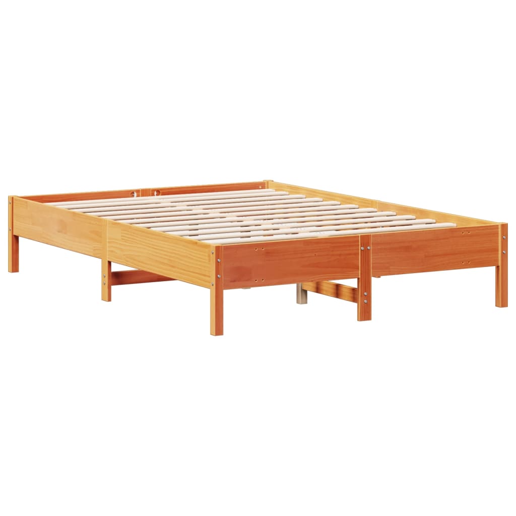 barna tömör fenyőfa könyvespolcos ágy matrac nélkül 135 x 190cm
