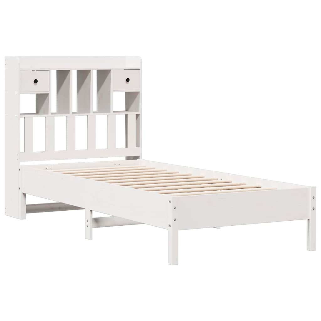 fehér tömör fenyőfa könyvespolcos ágy matrac nélkül 75 x 190 cm