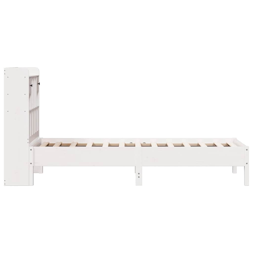 fehér tömör fenyőfa könyvespolcos ágy matrac nélkül 75 x 190 cm