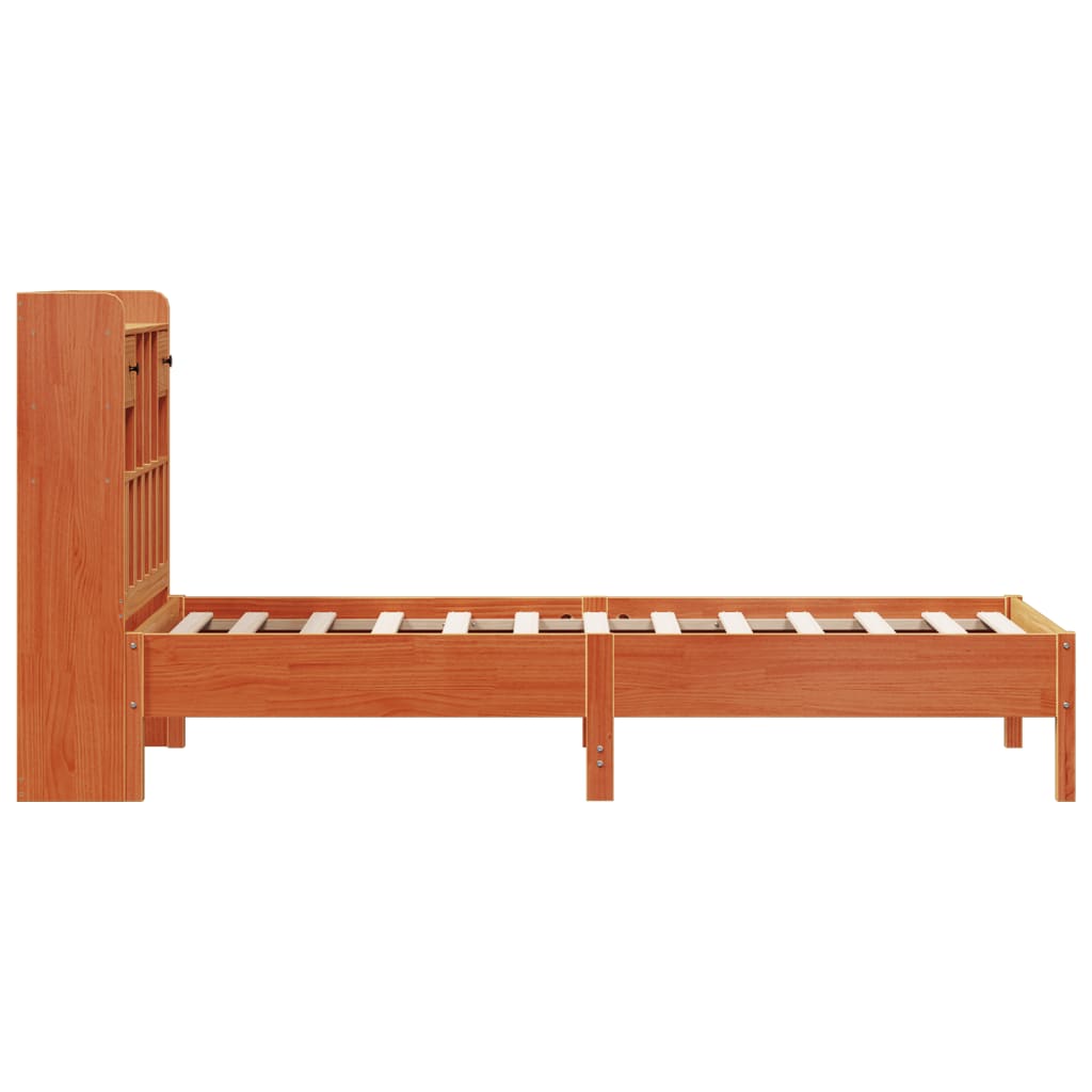barna tömör fenyőfa könyvespolcos ágy matrac nélkül 75 x 190 cm