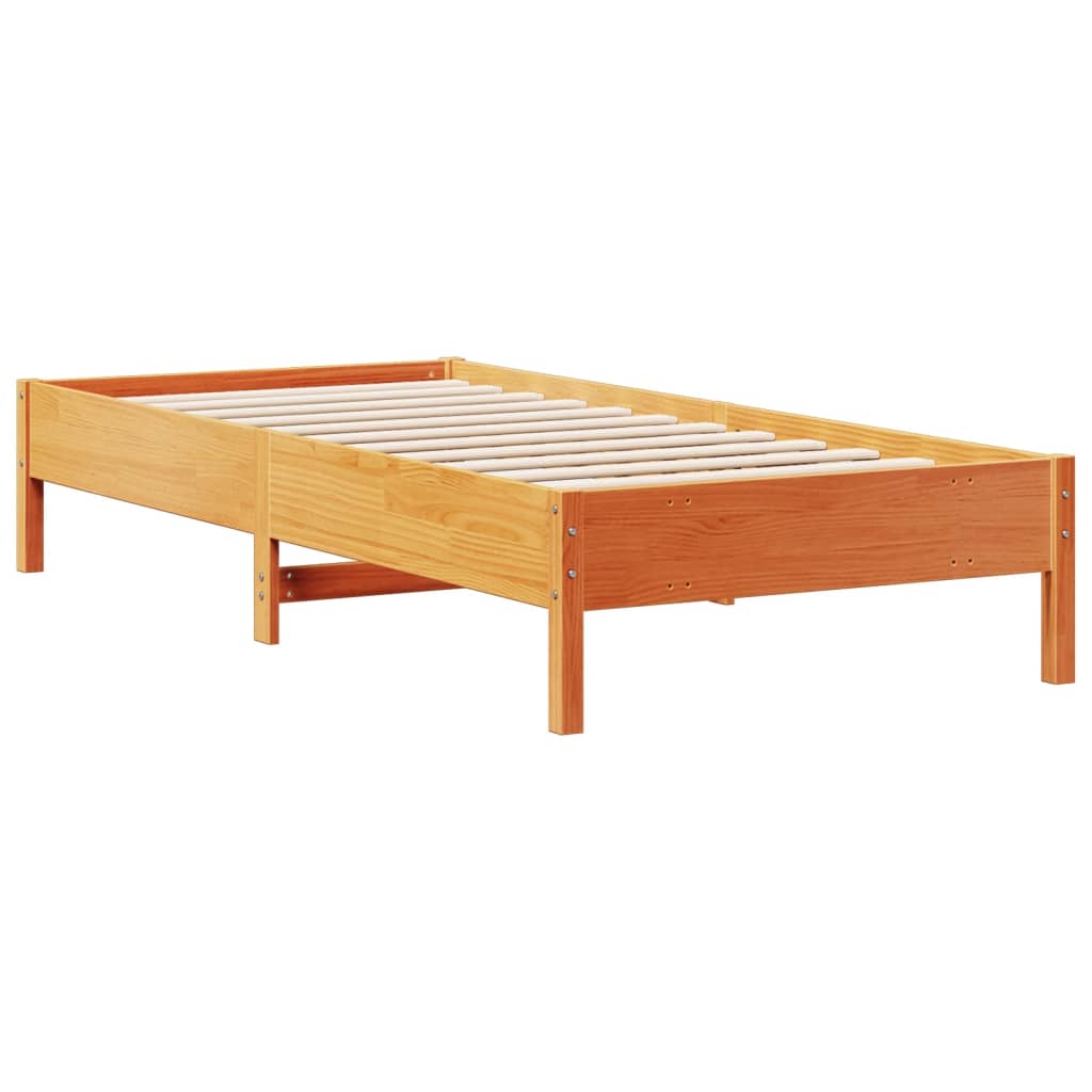barna tömör fenyőfa könyvespolcos ágy matrac nélkül 75 x 190 cm